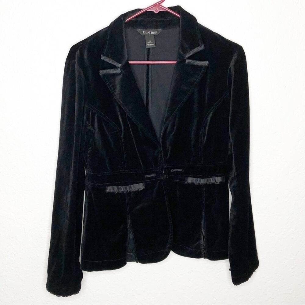 WHBM black velvet velour rhinestone button hook front blazer size 0